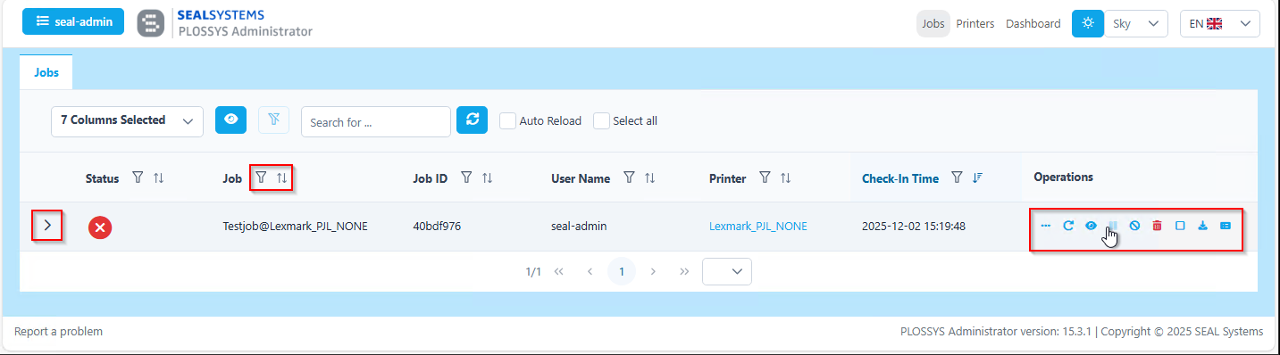 Jobs Tab of PLOSSYS Adminstrator