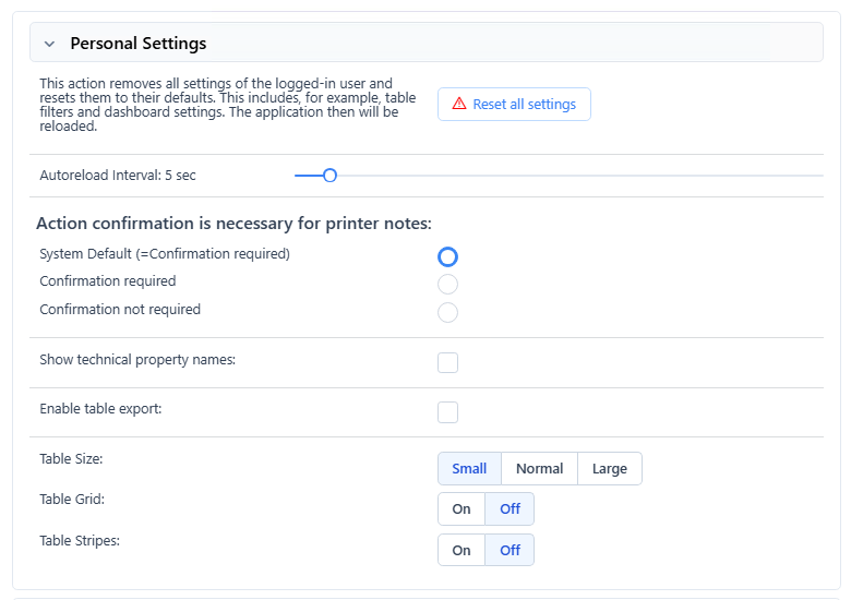 User Settings of PLOSSYS Administrator